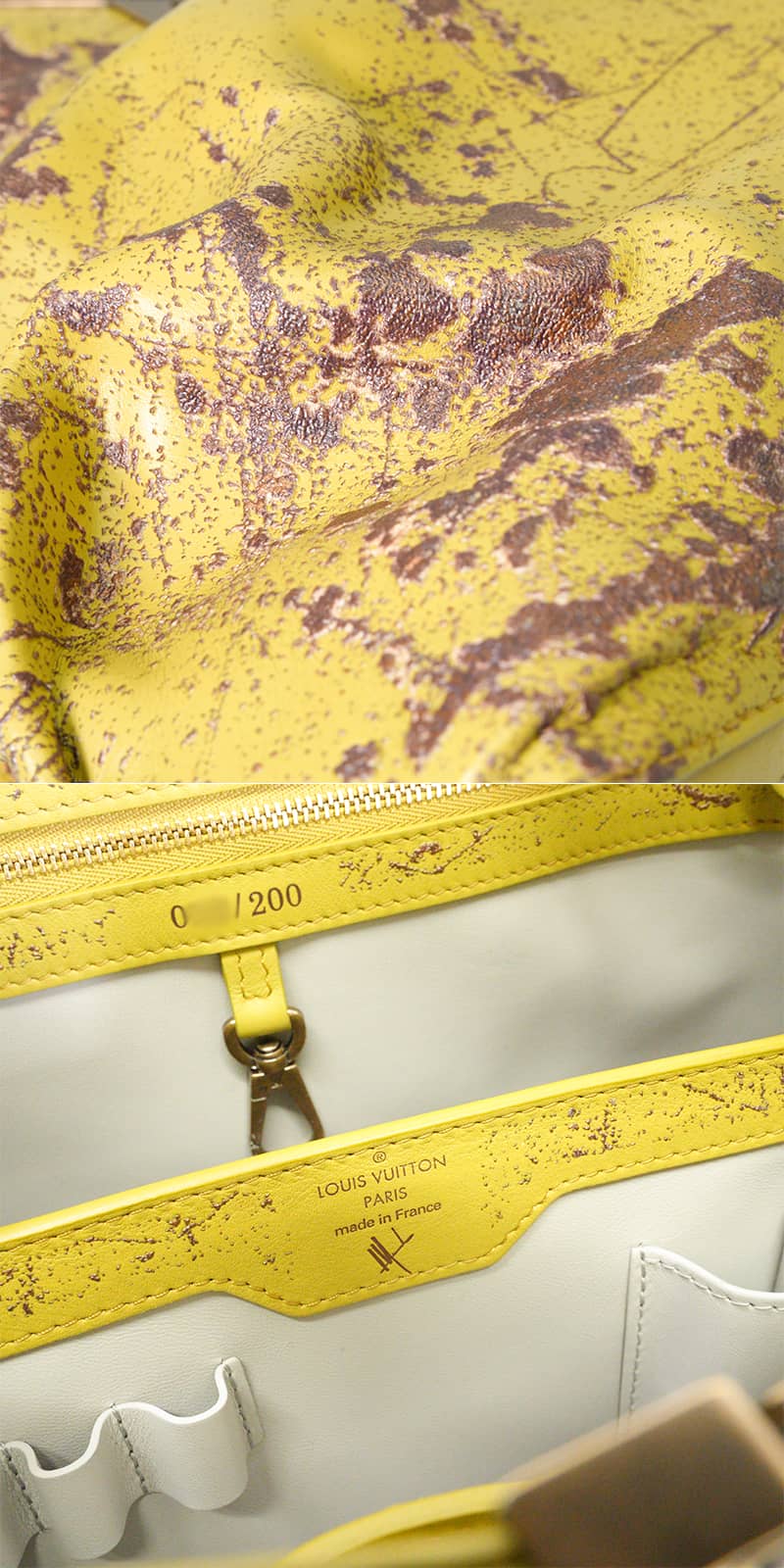 LOUIS VUITTON Handbag LV x KY Kennedy Yanko Artycapucines MMMustard/Brown/Light Gray Cow Leather/Rubber Antique Gold HW M21338[EXCELLENT][Authentic]