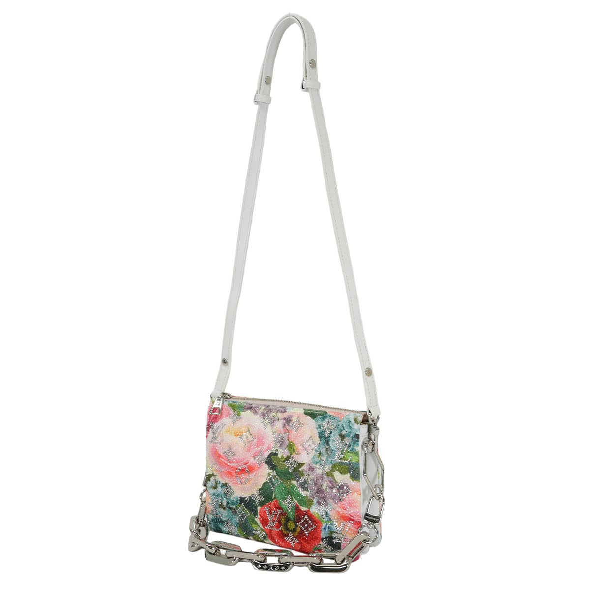 [Pre-loved] LOUIS VUITTON Shoulder bag Coussin BB Monogram Flower Blanc (White)/Beige/Multicolor Cow Leather/Cotton/Sequins Silver HW M21157[LIKE NEW][Authentic]