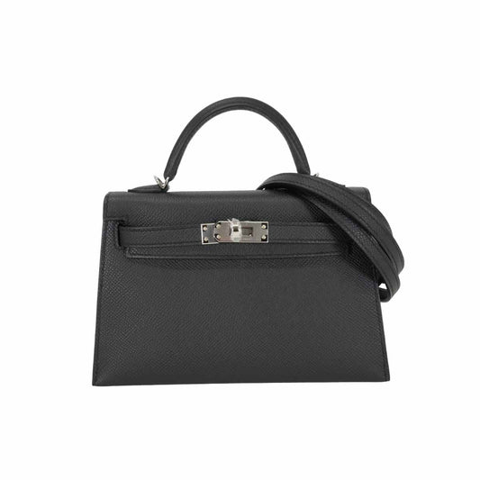 HERMES Shoulder bag Kelly mini 2 Kelly20 Noir (Black) Veau Epsom Silver HW Stamp G[EXCELLENT][Authentic]