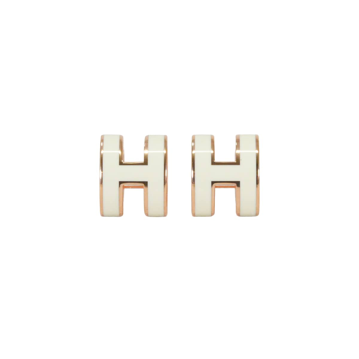 HERMES pierced earring Mini Pop H Earring Blanc (White) Rose Gold plated/Lacquer[BRAND NEW][Authentic]