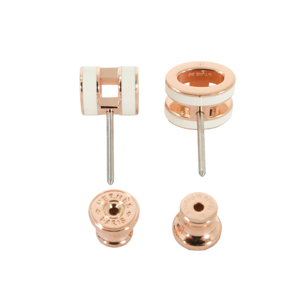 HERMES pierced earring Mini Pop H Earring Blanc (White) Rose Gold plated/Lacquer[BRAND NEW][Authentic]