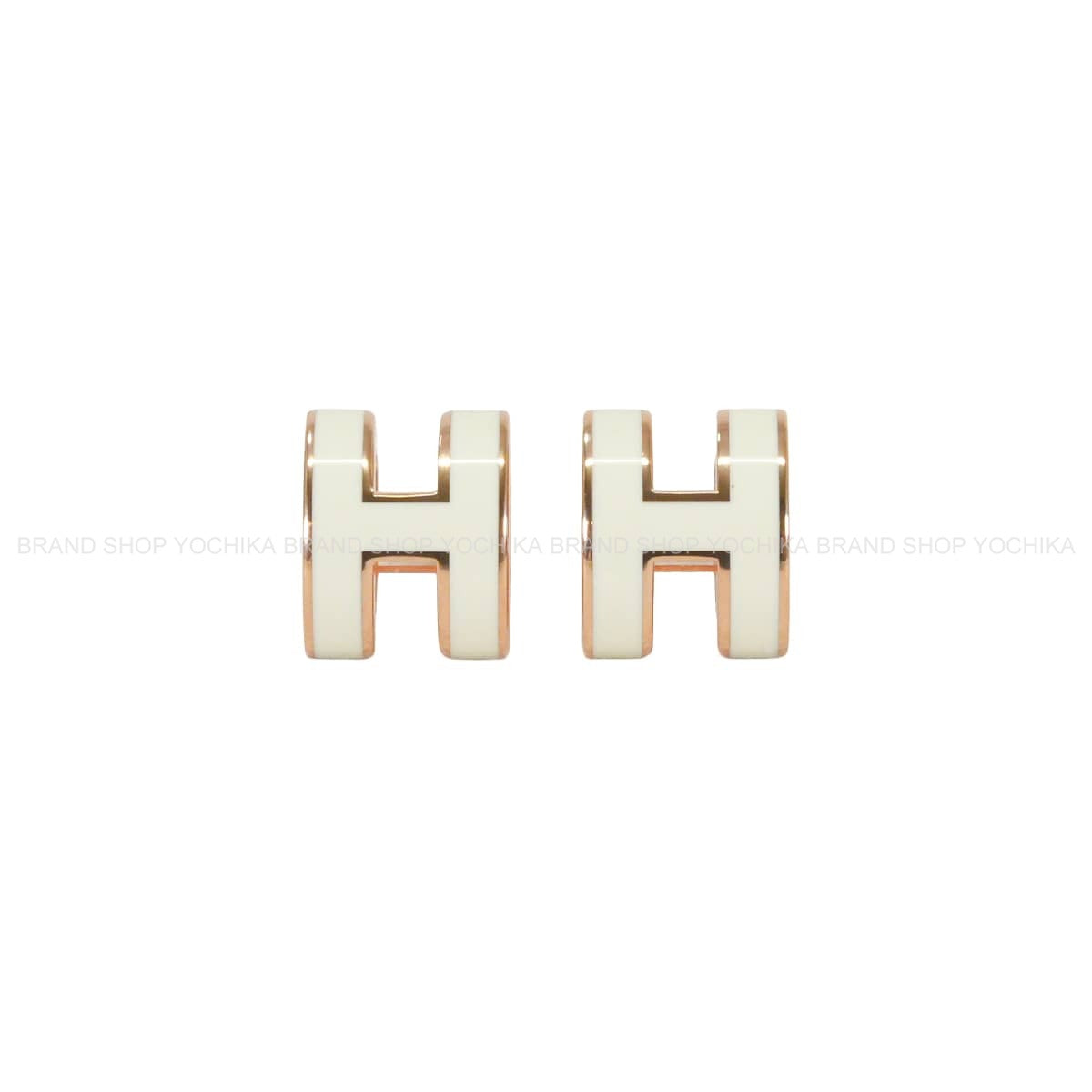 HERMES pierced earring Mini Pop H Earring Blanc (White) Rose Gold plated/Lacquer[BRAND NEW][Authentic]