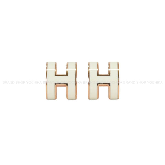 HERMES pierced earring Mini Pop H Earring Blanc (White) Rose Gold plated/Lacquer[BRAND NEW][Authentic]