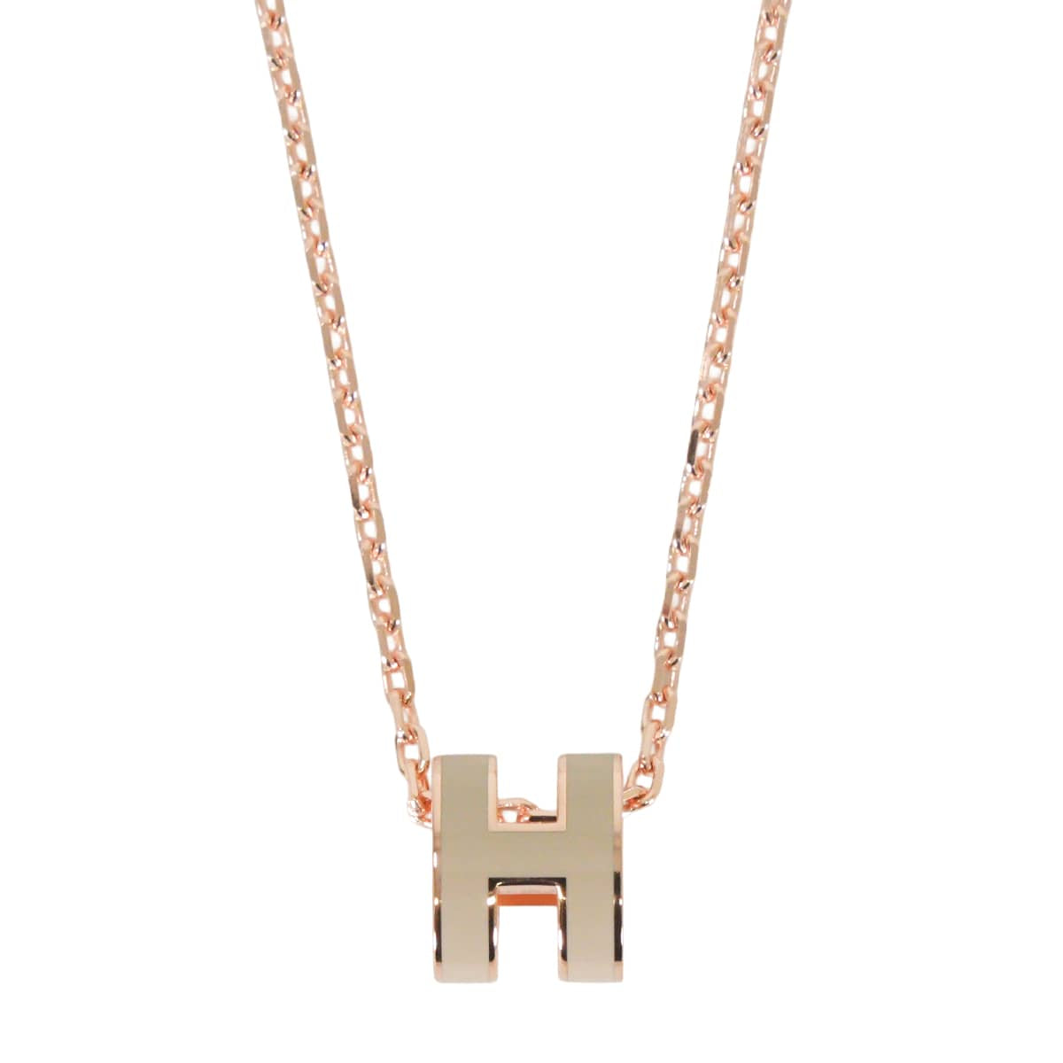 HERMES necklace Mini Pop H Pendant Marron Grace Rose Gold plated/Lacquer[BRAND NEW][Authentic]