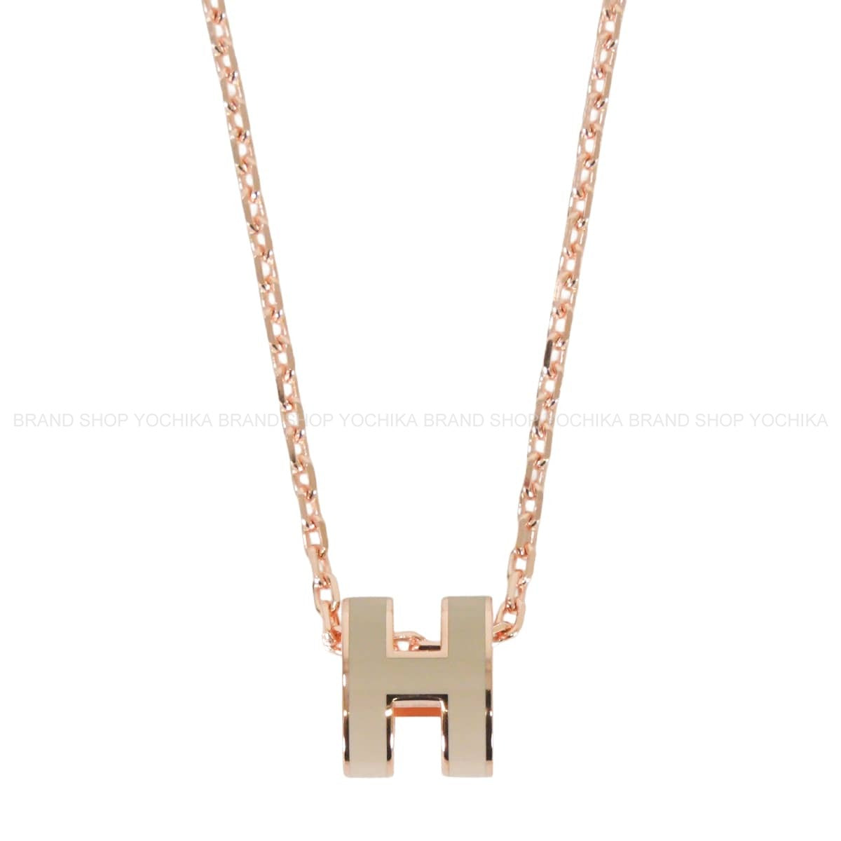 HERMES necklace Mini Pop H Pendant Marron Grace Rose Gold plated/Lacquer[BRAND NEW][Authentic]