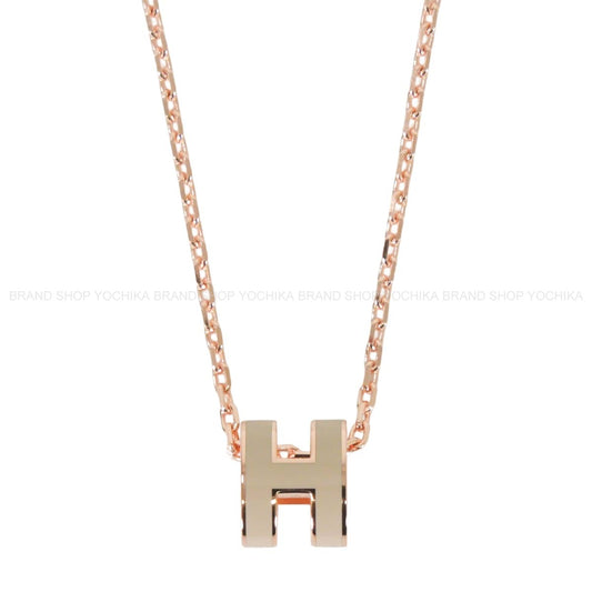 HERMES necklace Mini Pop H Pendant Marron Grace Rose Gold plated/Lacquer[BRAND NEW][Authentic]