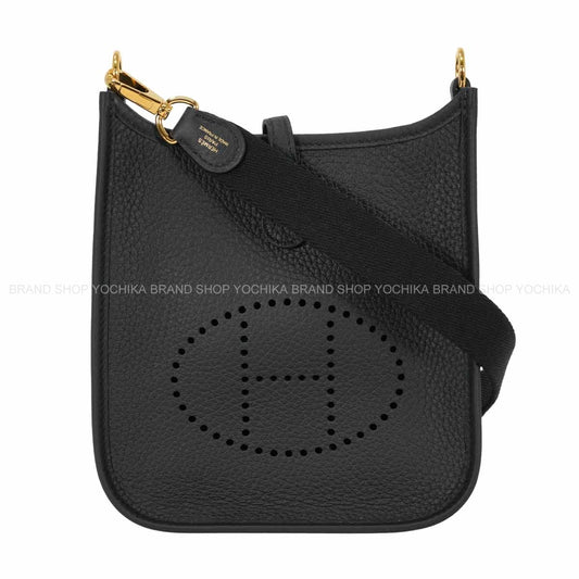 HERMES Shoulder bag Evelyne 16 TPM Noir (Black) Taurillon Clemence Gold HW Stamp K[EXCELLENT][Authentic]