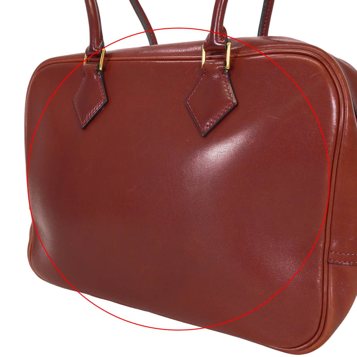 [Pre-loved] HERMES Handbag Plume 28 Rouge Vif Veau Gulliver Gold HW Stamp □G[USED AB][Authentic]