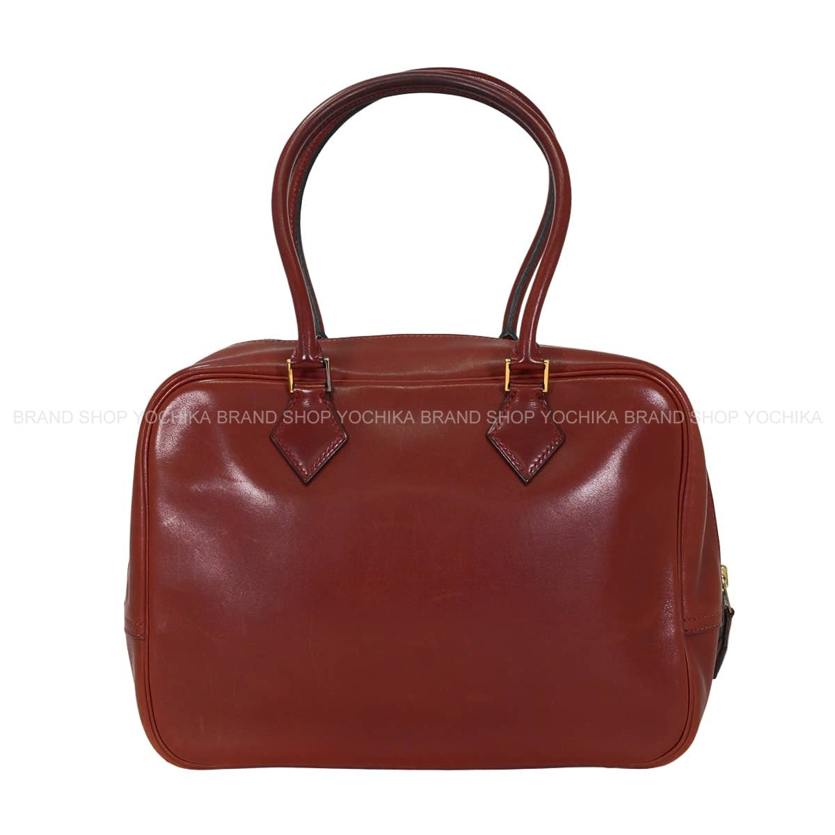 [Pre-loved] HERMES Handbag Plume 28 Rouge Vif Veau Gulliver Gold HW Stamp □G[USED AB][Authentic]