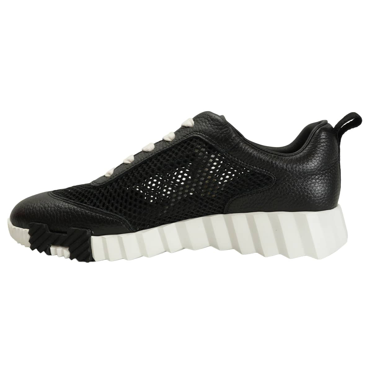 HERMES sneakers Bouncing Noir (Black)/Blanc (White)/Brown Mesh Graphics/Chevre Sport #39[BRAND NEW][Authentic]