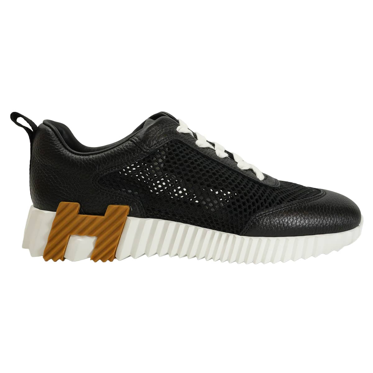 HERMES sneakers Bouncing Noir (Black)/Blanc (White)/Brown Mesh Graphics/Chevre Sport #39[BRAND NEW][Authentic]