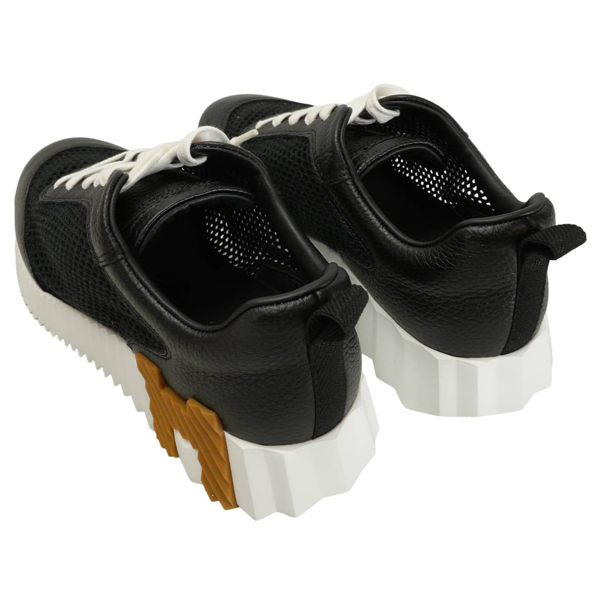 HERMES sneakers Bouncing Noir (Black)/Blanc (White)/Brown Mesh Graphics/Chevre Sport #39[BRAND NEW][Authentic]