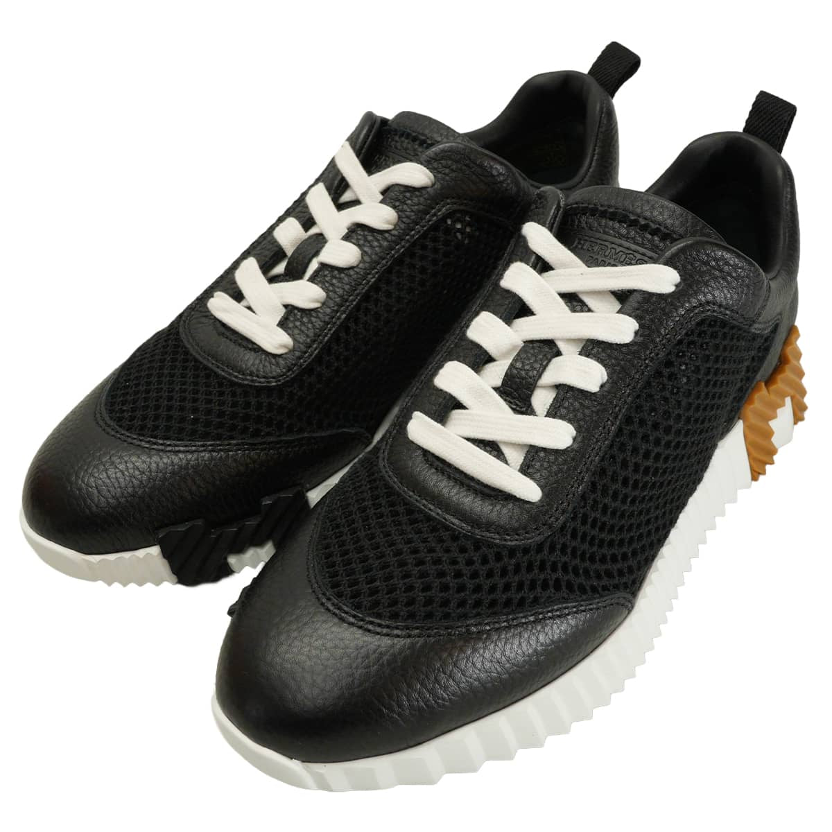 HERMES sneakers Bouncing Noir (Black)/Blanc (White)/Brown Mesh Graphics/Chevre Sport #39[BRAND NEW][Authentic]