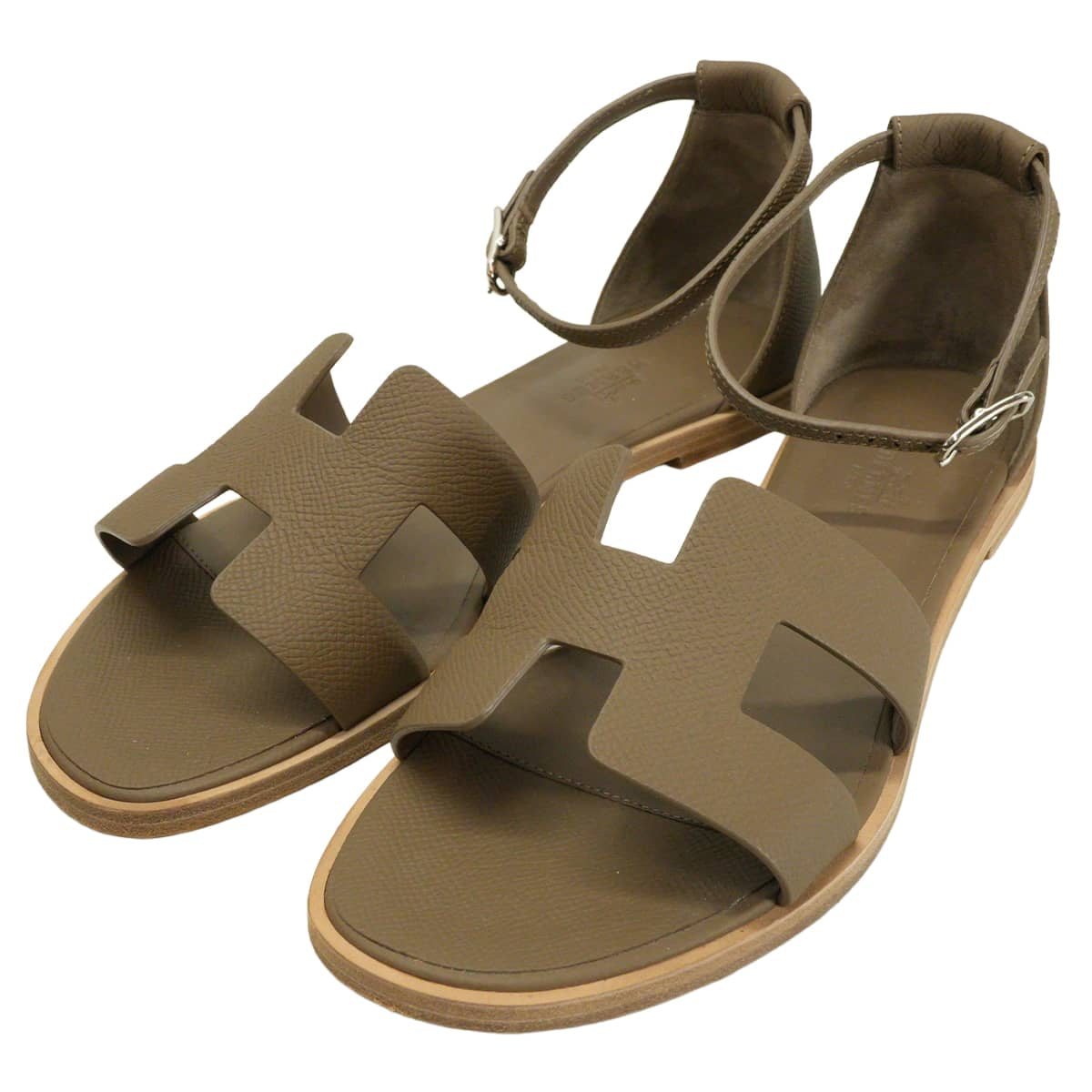 [Pre-loved] HERMES sandals Santorini Etoupe Veau Epsom Carf ＃38.5[LIKE NEW][Authentic]