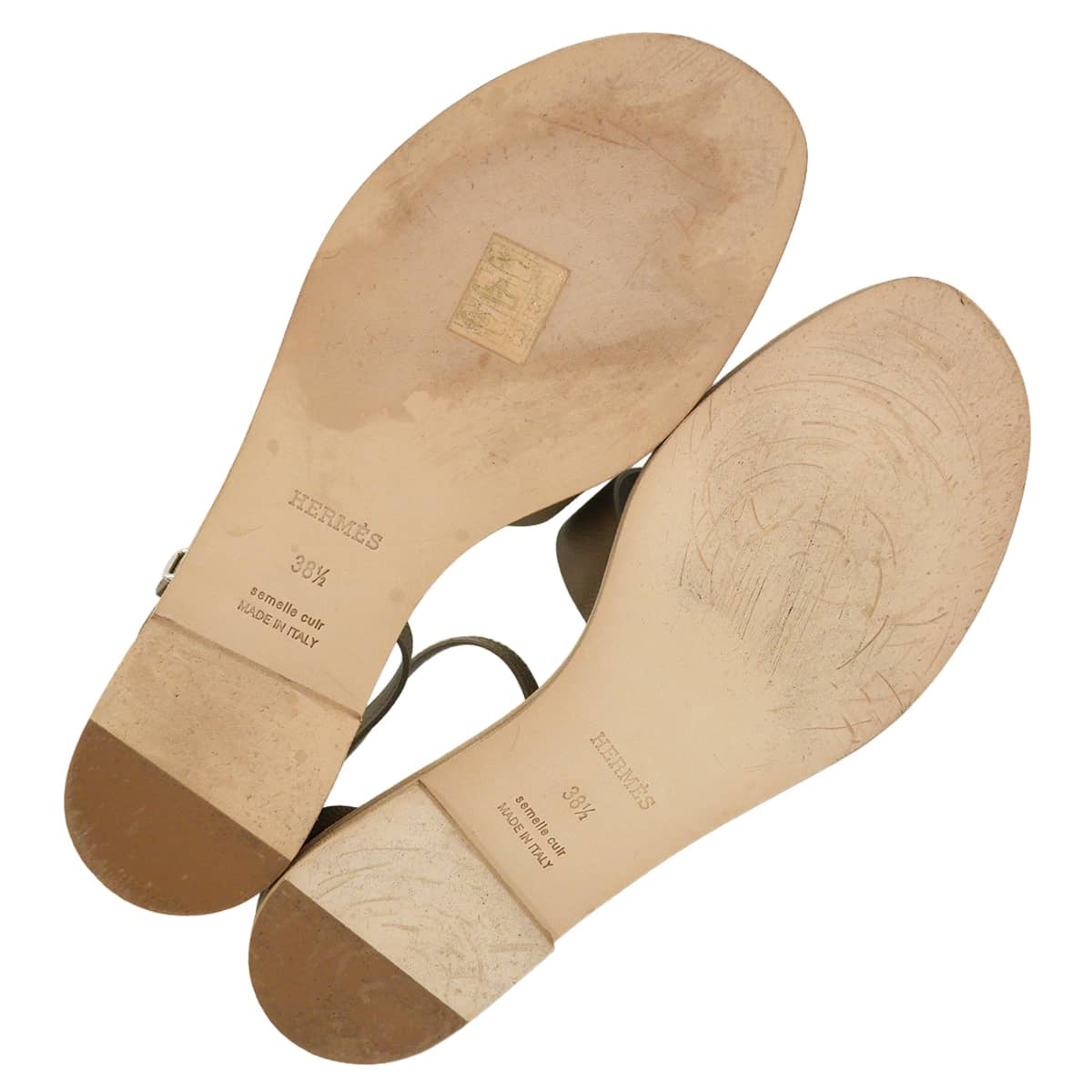 [Pre-loved] HERMES sandals Santorini Etoupe Veau Epsom Carf ＃38.5[LIKE NEW][Authentic]