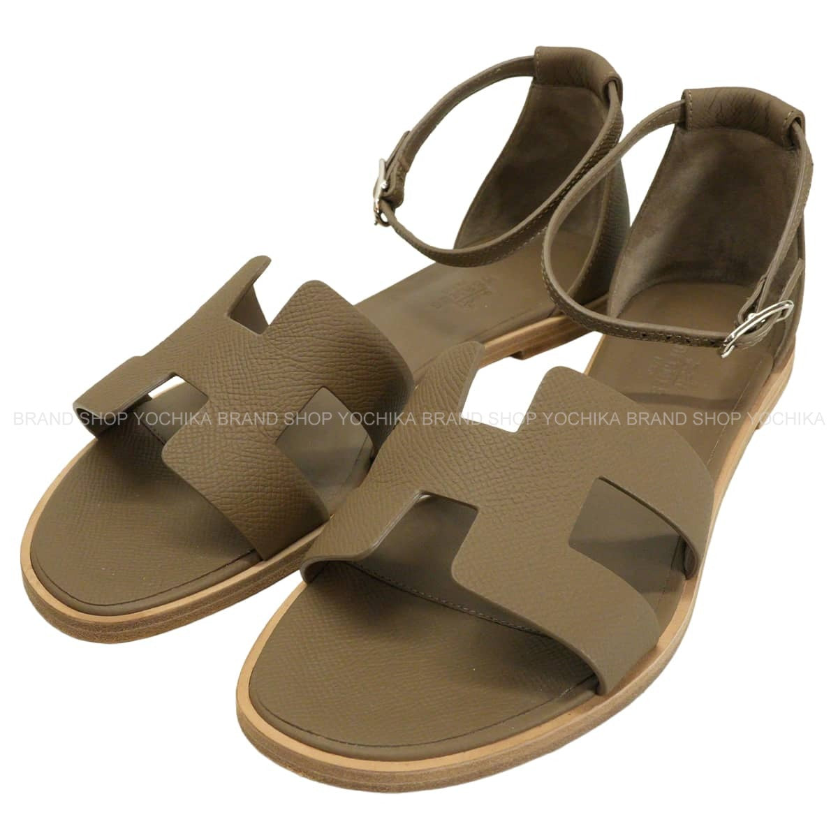 [Pre-loved] HERMES sandals Santorini Etoupe Veau Epsom Carf ＃38.5[LIKE NEW][Authentic]