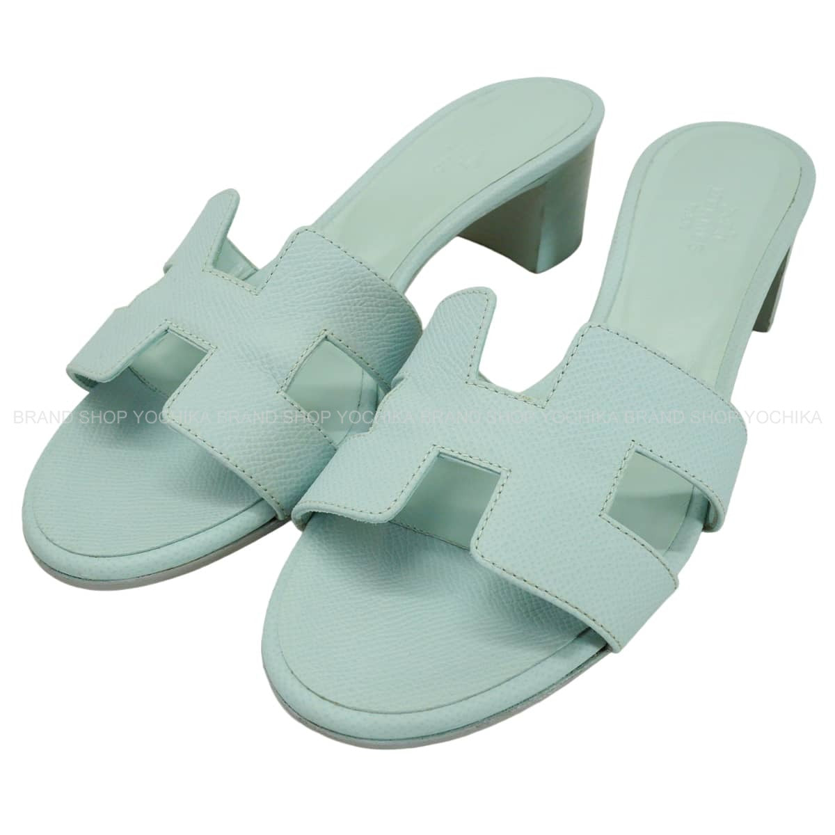 [Pre-loved] HERMES sandals OASIS Aqua Veau Epsom Carf ＃38[LIKE NEW][Authentic]