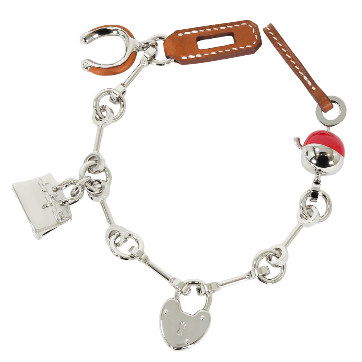 HERMES bag charm Bjiou de Sac Horseshoe Cadena Birkin Apple Rouge de Coeur/Gold Veau Barenia Palladium Silver HW[BRAND NEW][Authentic]
