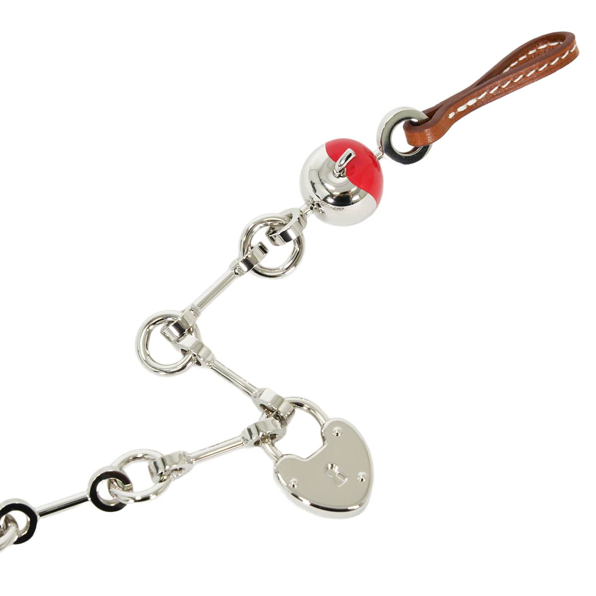 HERMES bag charm Bjiou de Sac Horseshoe Cadena Birkin Apple Rouge de Coeur/Gold Veau Barenia Palladium Silver HW[BRAND NEW][Authentic]