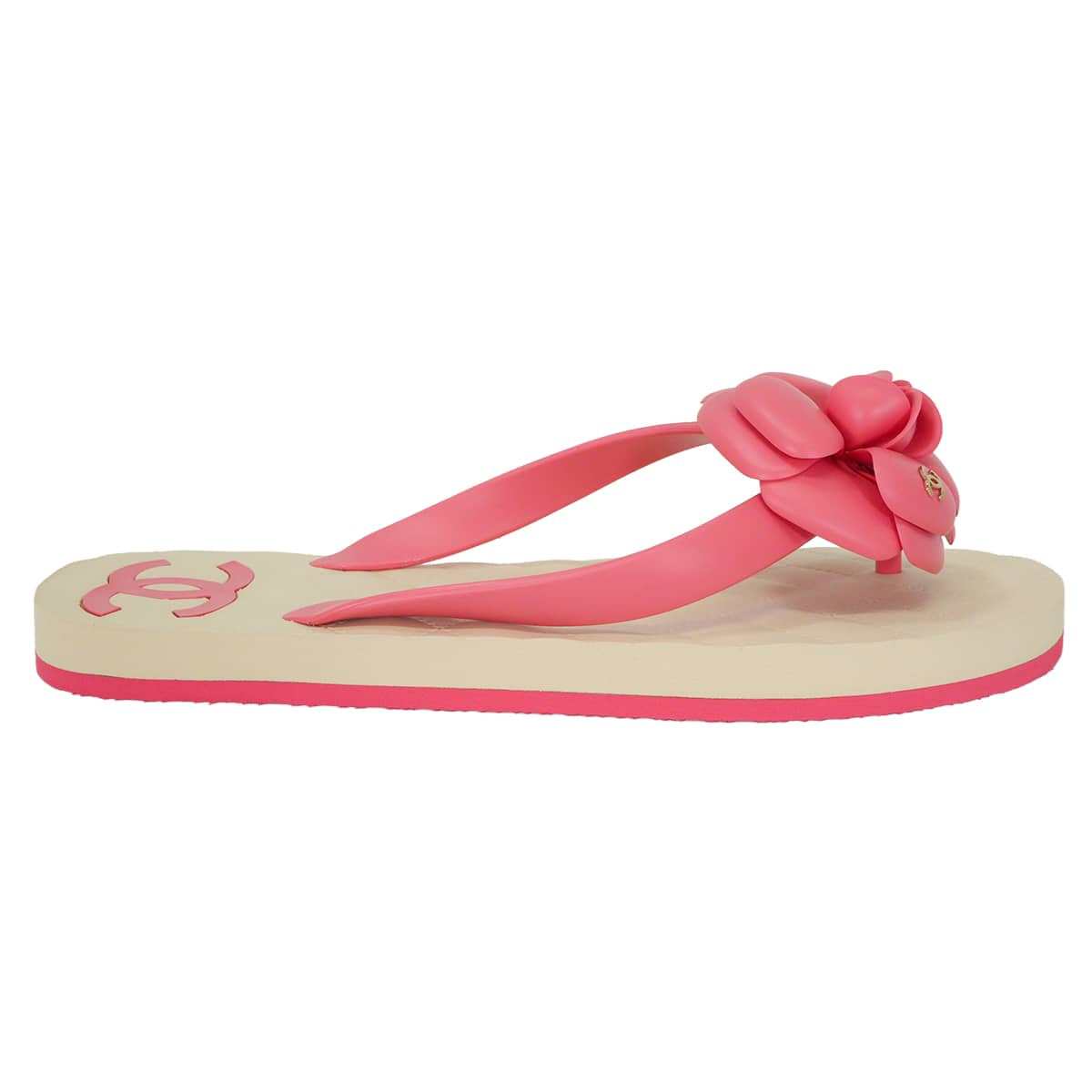 2019 Cruise Collection CHANEL sandals Camellia COCO Mark Beach Pink Rubber #36 Gold HW G34441[EXCELLENT][Authentic]