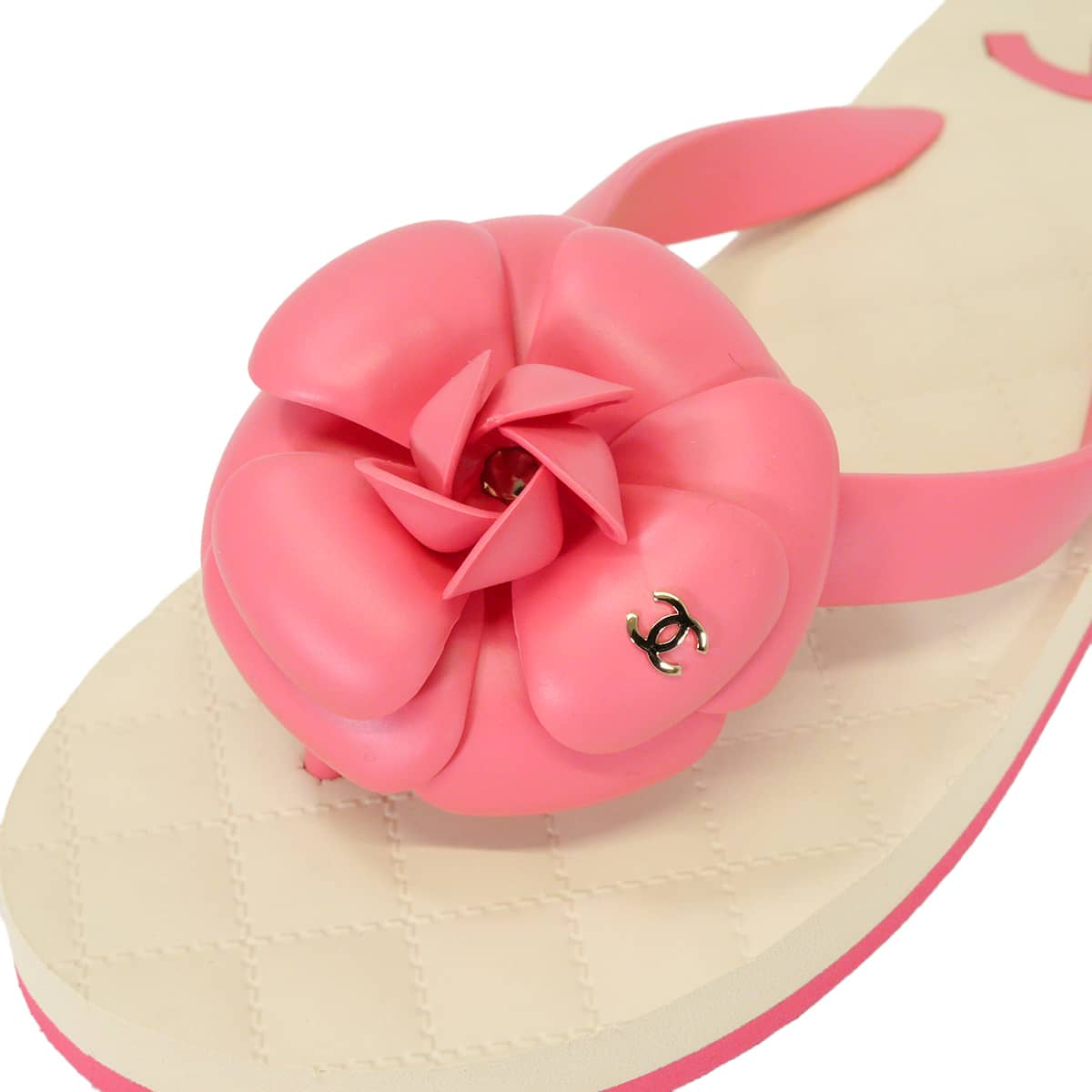 2019 Cruise Collection CHANEL sandals Camellia COCO Mark Beach Pink Rubber #36 Gold HW G34441[EXCELLENT][Authentic]