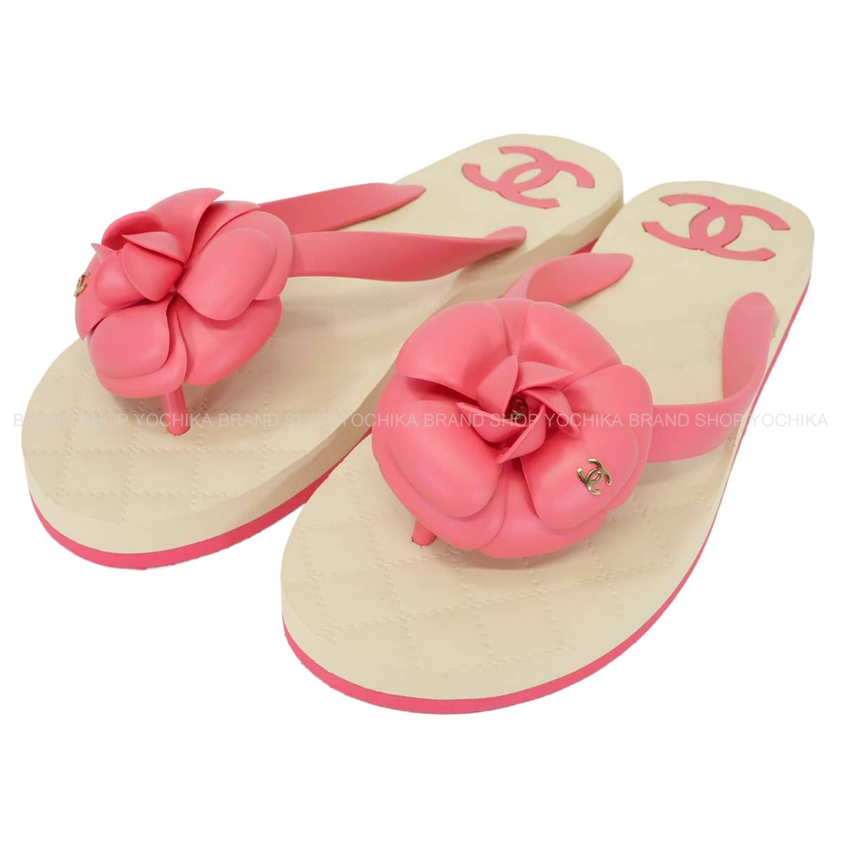 2019 Cruise Collection CHANEL sandals Camellia COCO Mark Beach Pink Rubber #36 Gold HW G34441[EXCELLENT][Authentic]