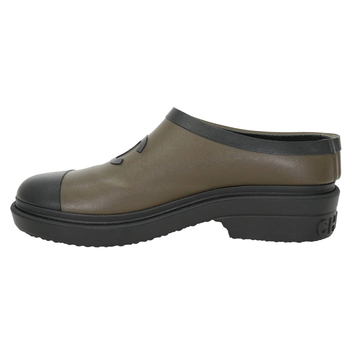 CHANEL boots COCO Mark Rain Slip-On Shoes 24A Noir (Black)/Kaki Rubber #36 G45837[EXCELLENT][Authentic]