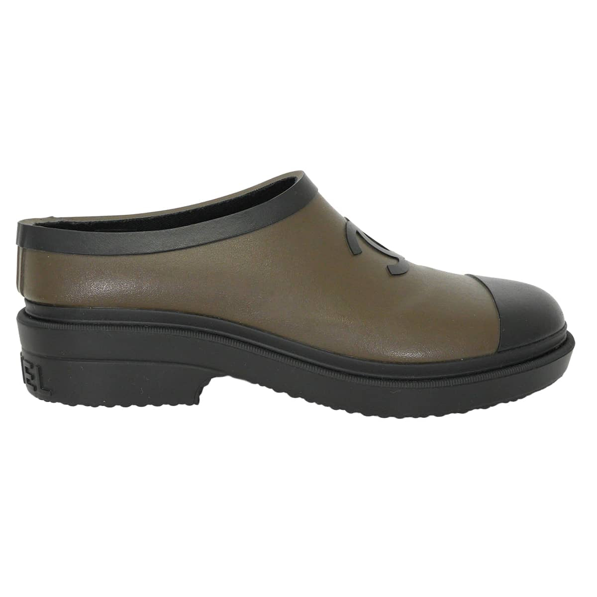 CHANEL boots COCO Mark Rain Slip-On Shoes 24A Noir (Black)/Kaki Rubber #36 G45837[EXCELLENT][Authentic]