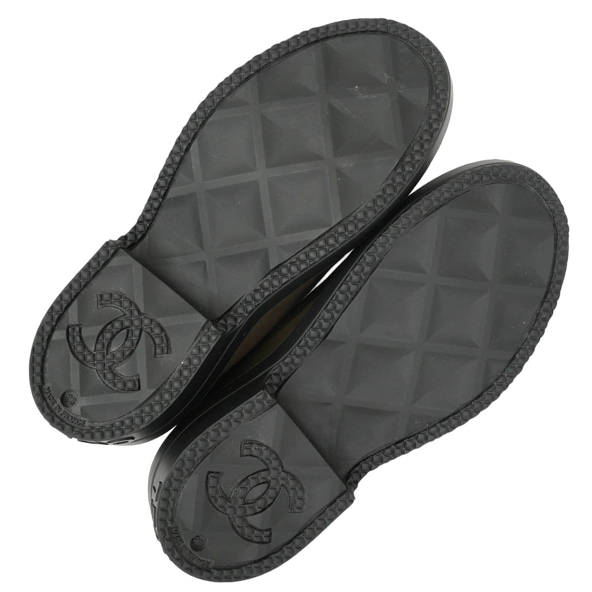 CHANEL boots COCO Mark Rain Slip-On Shoes 24A Noir (Black)/Kaki Rubber #36 G45837[EXCELLENT][Authentic]