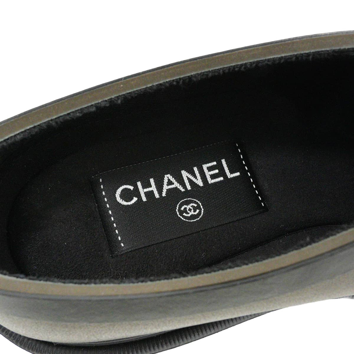 CHANEL boots COCO Mark Rain Slip-On Shoes 24A Noir (Black)/Kaki Rubber #36 G45837[EXCELLENT][Authentic]