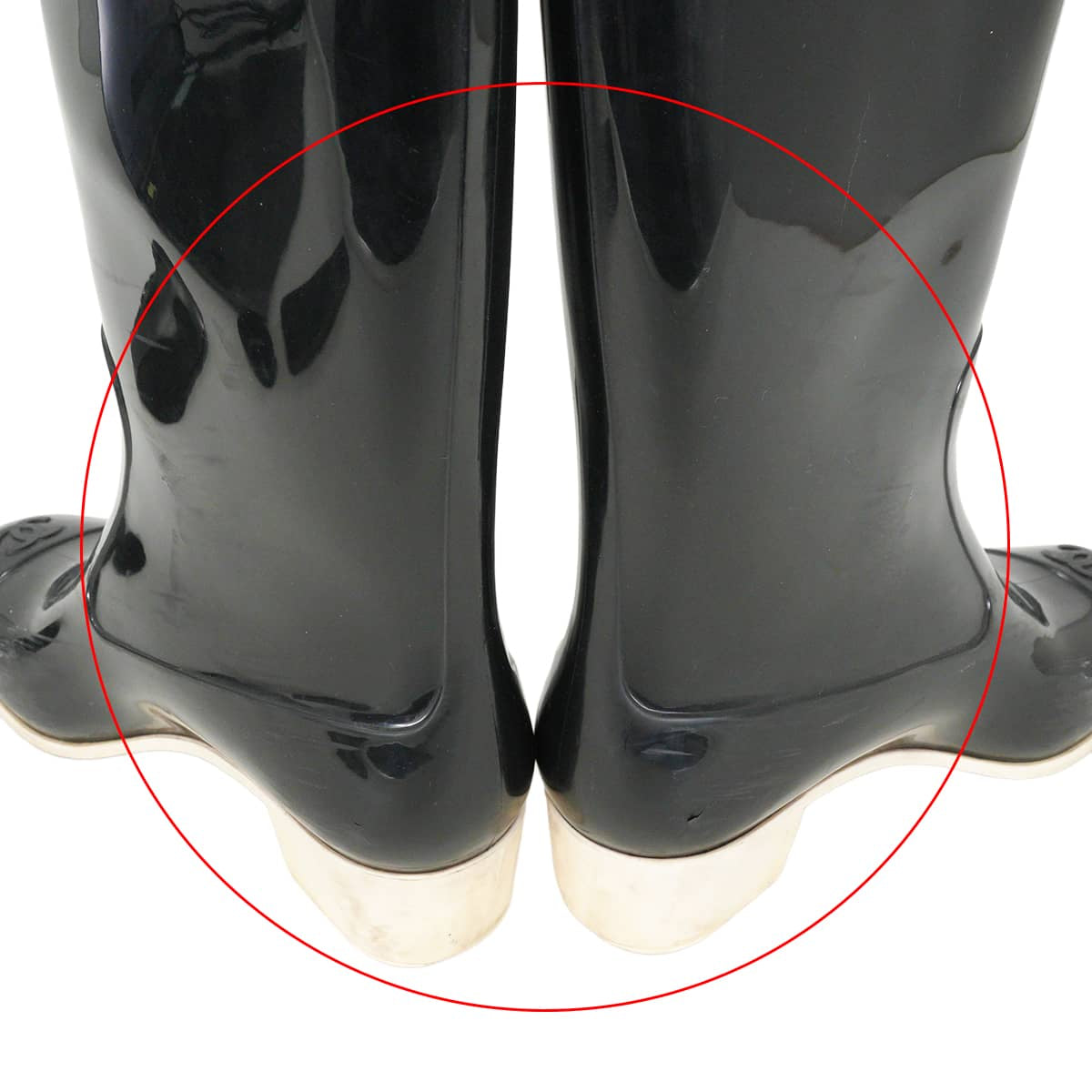 [Pre-loved] CHANEL boots Women's Long Rain Boots camellia COCO Mark Noir (Black)/Blanc (White) Rubber #37 Gold HW G26648[USED A][Authentic]
