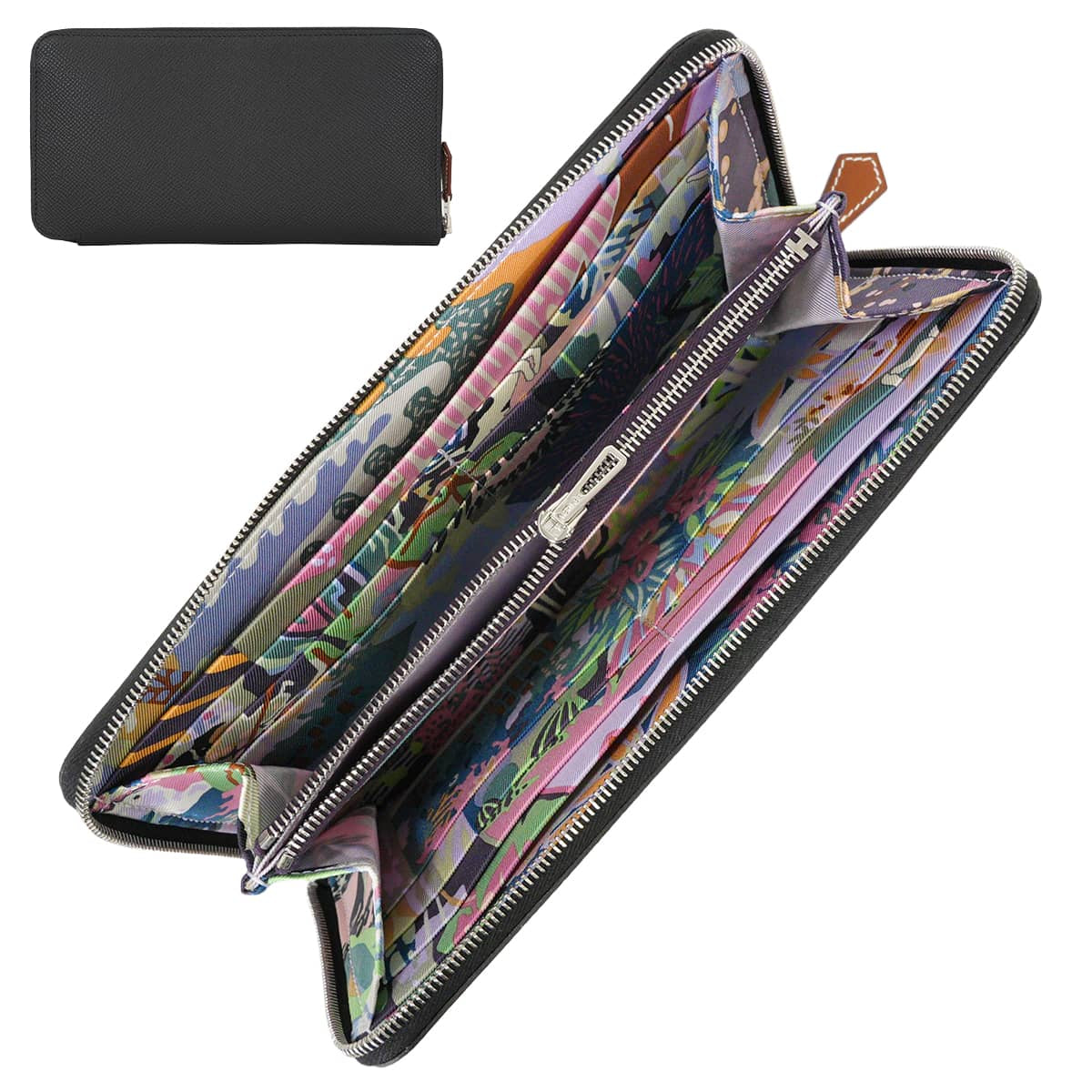 HERMES long wallet Azap Silk'in Long EN LIBERTE! Noir (Black)/Cassis Veau Epsom/Veau Barenia/Silk Silver HW Stamp K[BRAND NEW][Authentic]