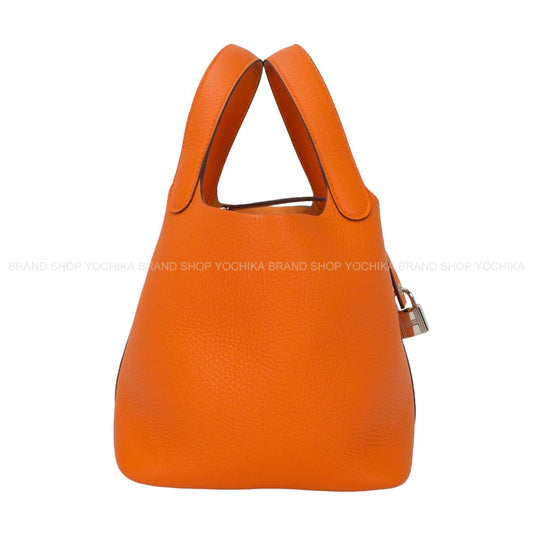 HERMES Handbag Picotin Lock 18 PM Orange Taurillon Clemence Silver HW Stamp K[EXCELLENT][Authentic]