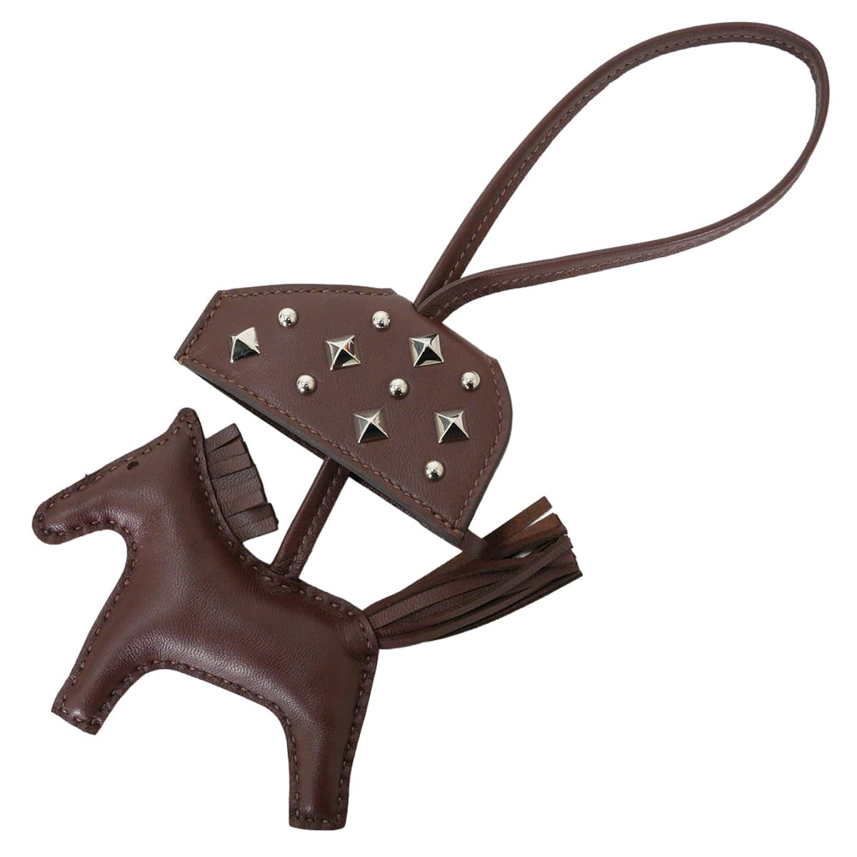 HERMES bag charm Rodeo Robeo Rock PM Studs Terre Agneau Milo Silver HW Stamp G[BRAND NEW][Authentic]