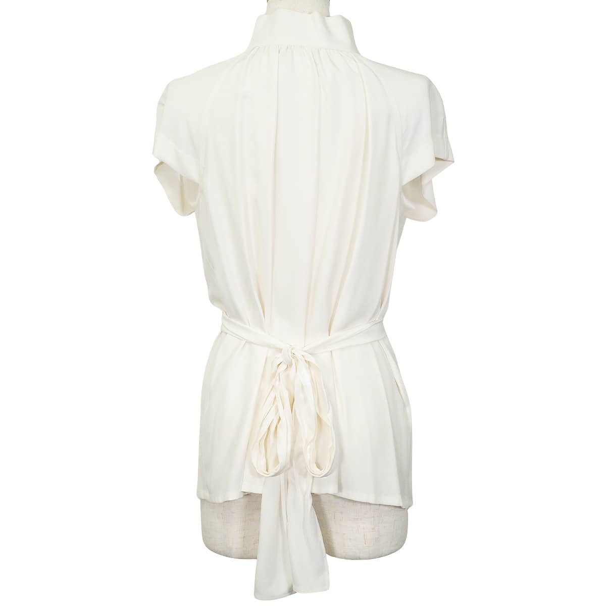 [Pre-loved] CHANEL Blouse Women's short sleeve belted COCO Mark pearl buttons Blanc (White) Silk #38 P59624V45196[LIKE NEW][Authentic]