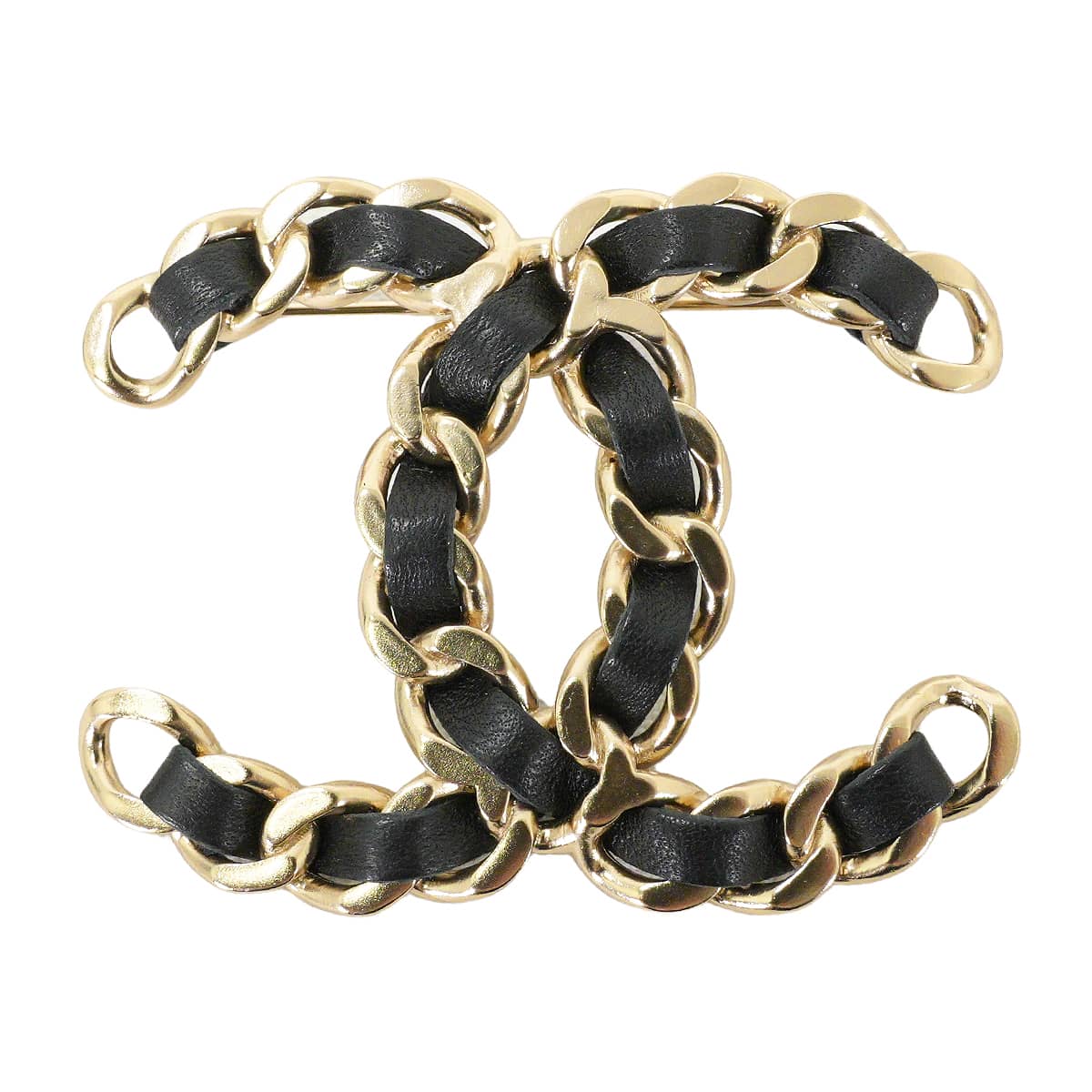 B19V CHANEL broach Large COCO Mark Chain Noir (Black) Leather Gold HW ABH134[EXCELLENT][Authentic]