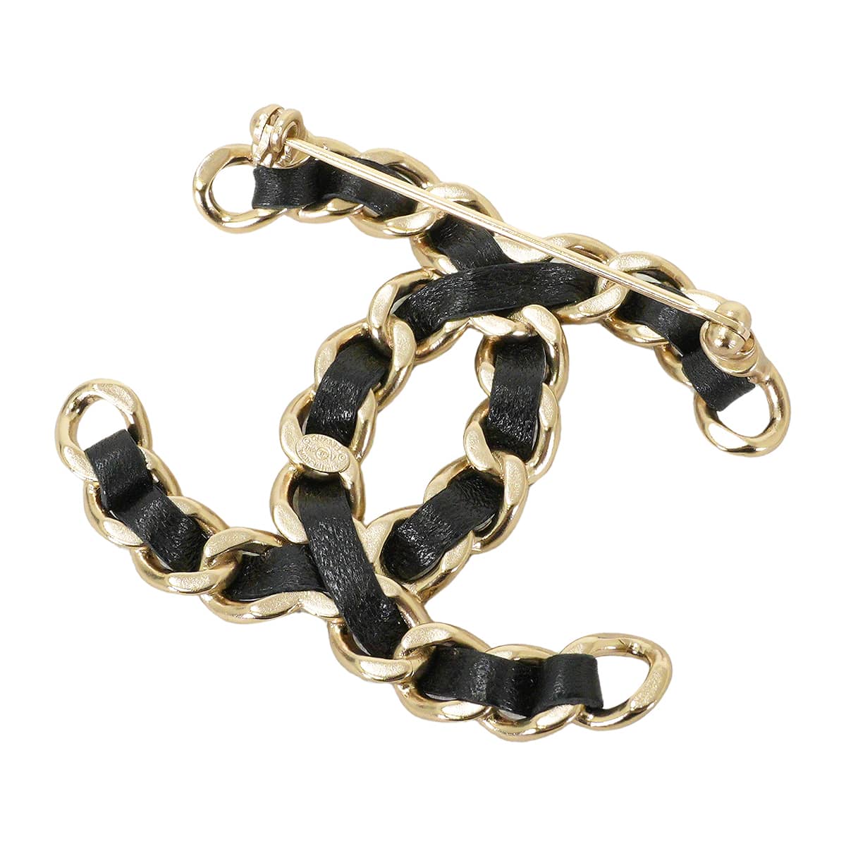 B19V CHANEL broach Large COCO Mark Chain Noir (Black) Leather Gold HW ABH134[EXCELLENT][Authentic]
