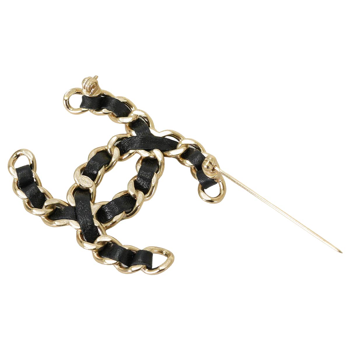 B19V CHANEL broach Large COCO Mark Chain Noir (Black) Leather Gold HW ABH134[EXCELLENT][Authentic]