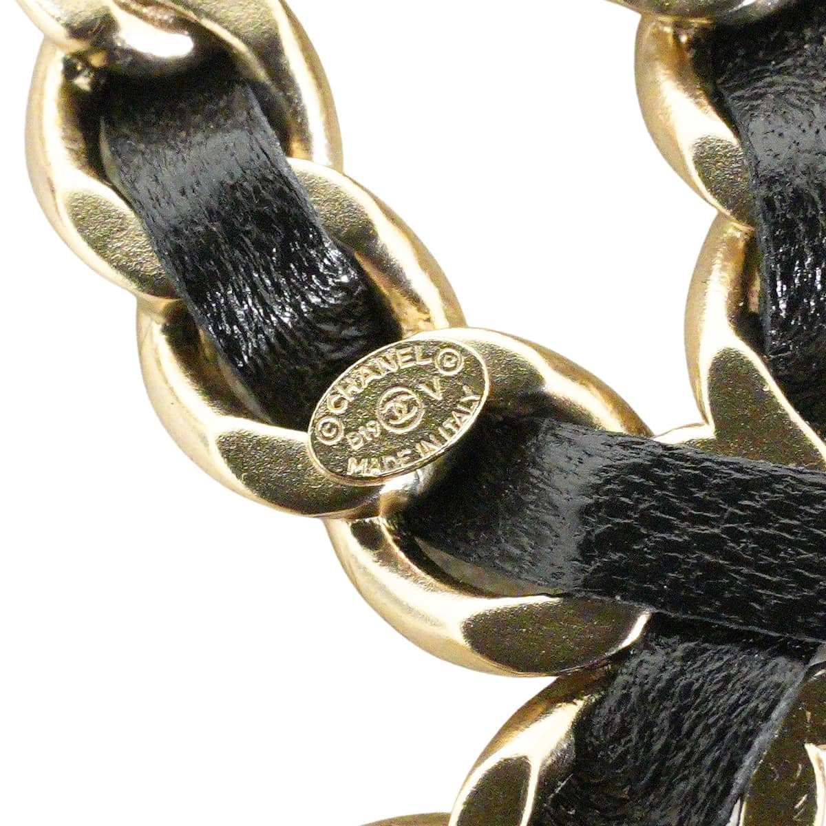 B19V CHANEL broach Large COCO Mark Chain Noir (Black) Leather Gold HW ABH134[EXCELLENT][Authentic]
