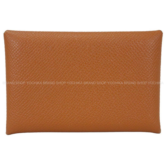[Pre-loved] HERMES card holder Calvi Gold Veau Epsom Silver HW Stamp A[USED SA][Authentic]