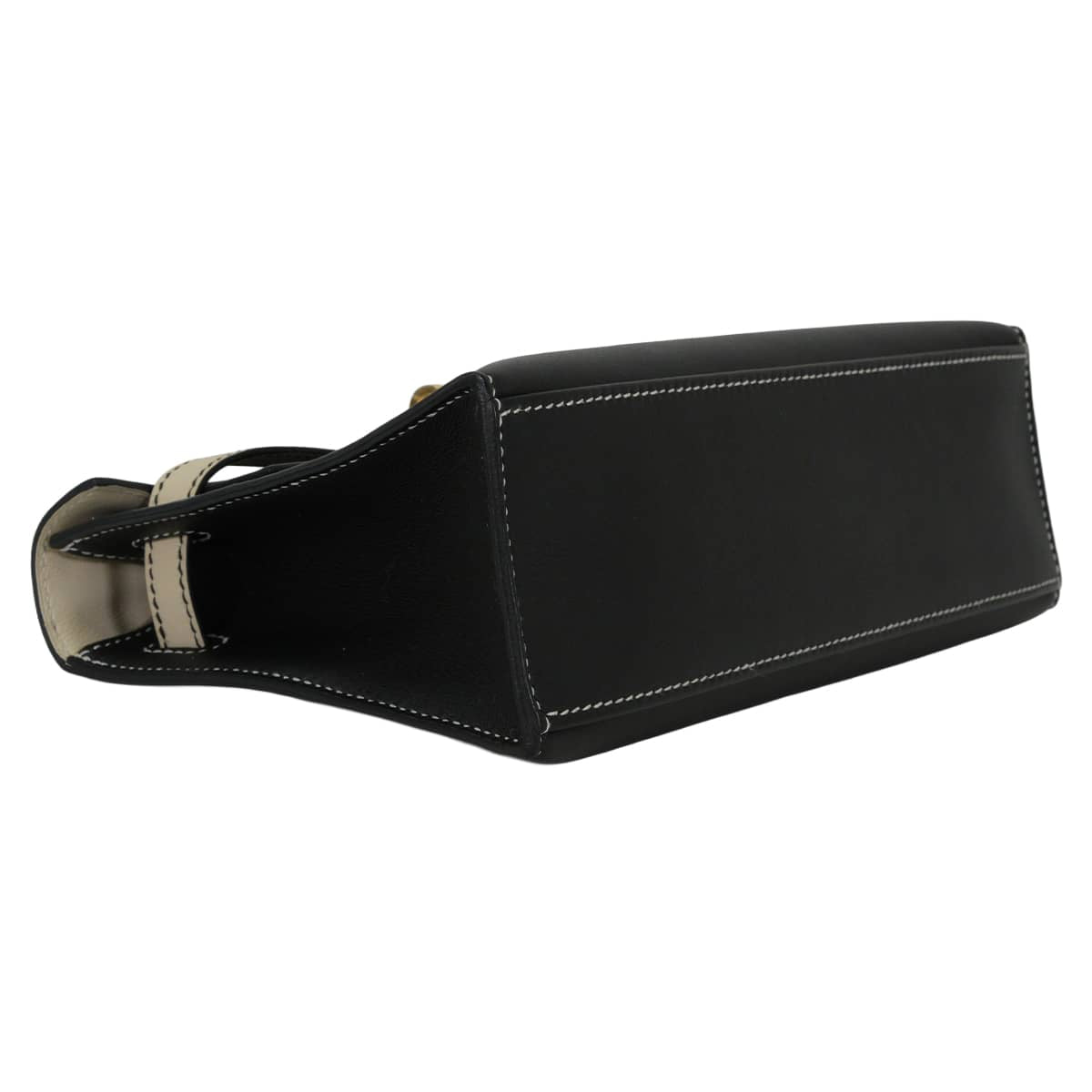HERMES Handbag Pochette Kelly Special order White stitch Bicolor Noir (Black)/Craie Veau Swift Gold HW Stamp U[EXCELLENT][Authentic]