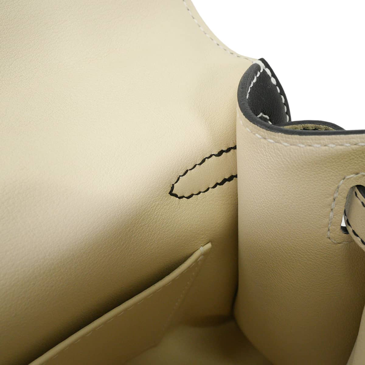 HERMES Handbag Pochette Kelly Special order HSS White stitch Bicolor Noir (Black)/Craie Veau Swift Gold HW Stamp U[EXCELLENT][Authentic]
