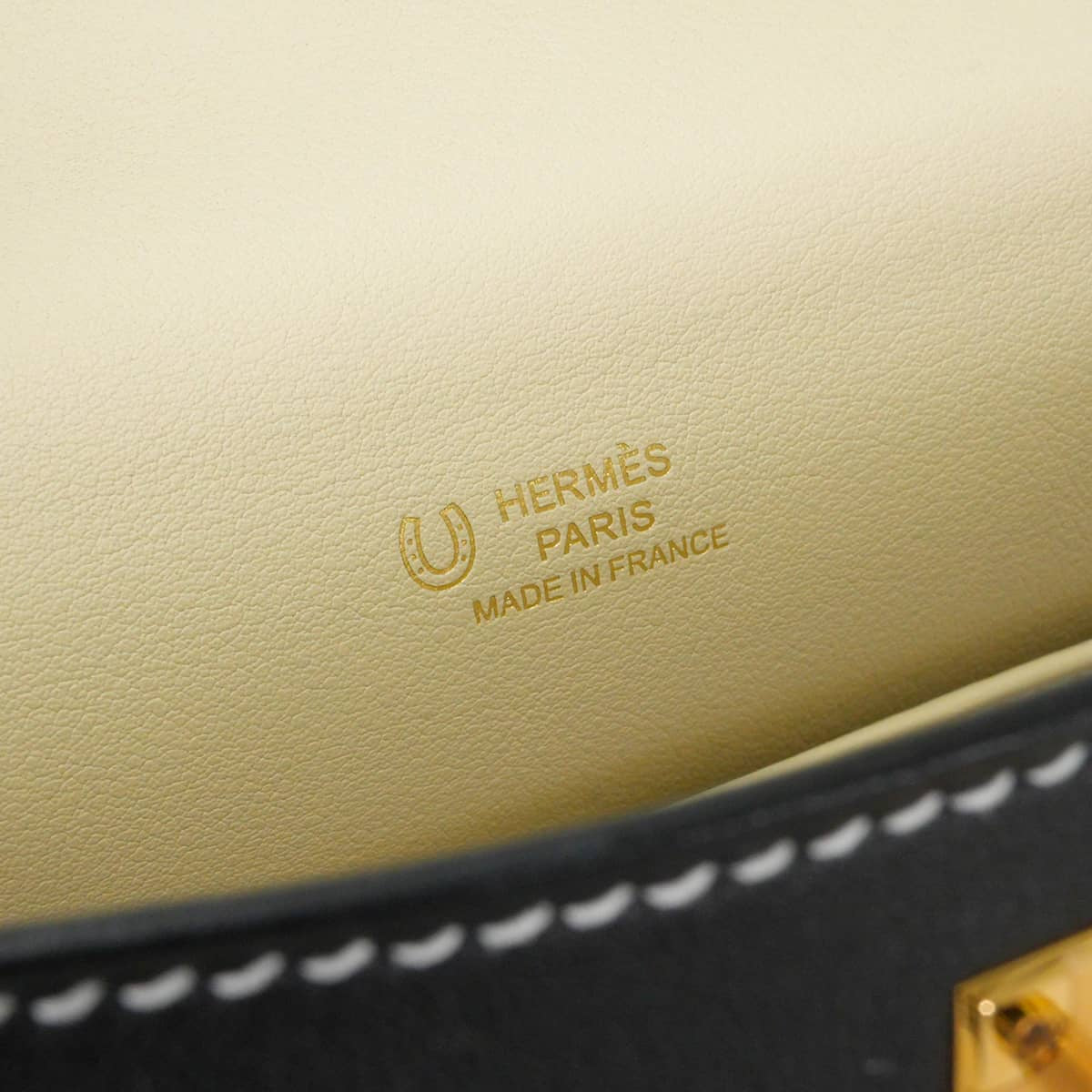HERMES Handbag Pochette Kelly Special order White stitch Bicolor Noir (Black)/Craie Veau Swift Gold HW Stamp U[EXCELLENT][Authentic]