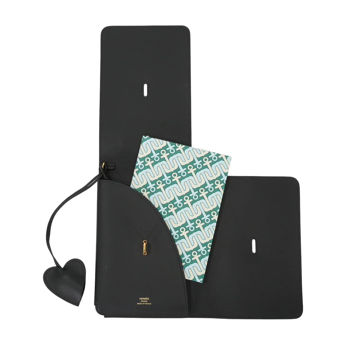 HERMES Notebook cover Carnet Secret with Silky Ancre Notebook Noir (Black) Veau Swift Gold HW Stamp W[EXCELLENT][Authentic]