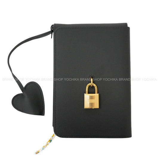 HERMES Notebook cover Carnet Secret with Silky Ancre Notebook Noir (Black) Veau Swift Gold HW Stamp W[EXCELLENT][Authentic]