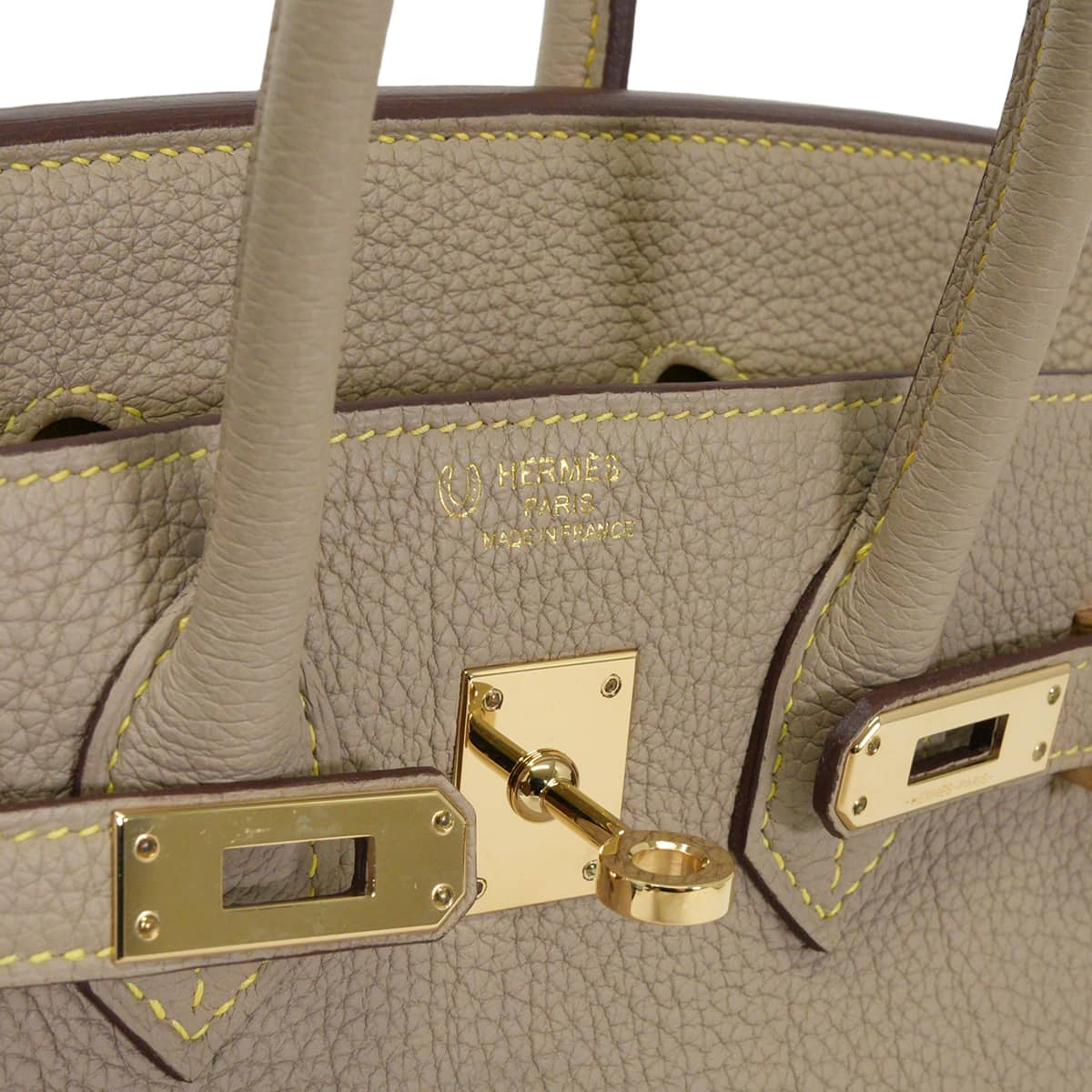 [Pre-loved] HERMES Handbag Birkin25 Special order HSS Gris Tourterelle/Lime Veau Togo Champagne Gold HW Stamp W[LIKE NEW][Authentic]