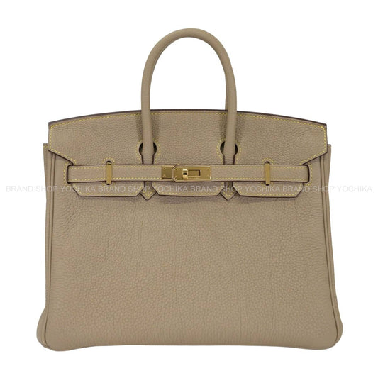 [Pre-loved] HERMES Handbag Birkin25 Special order HSS Gris Tourterelle/Lime Veau Togo Champagne Gold HW Stamp W[LIKE NEW][Authentic]