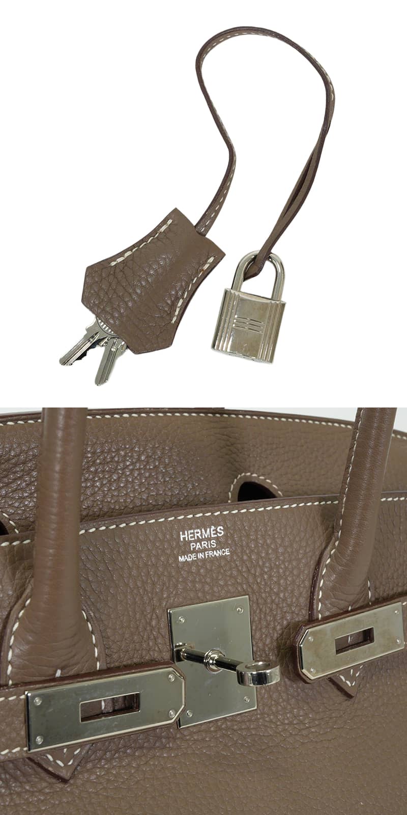 [Pre-loved] HERMES Handbag Birkin30 Etoupe Taurillon Clemence Silver HW Stamp T[USED SA][Authentic]