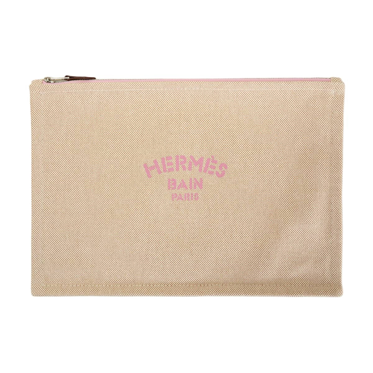 HERMES Pouch Yachting GM Flat Naturel/Pink Toile H Silver HW[EXCELLENT][Authentic]