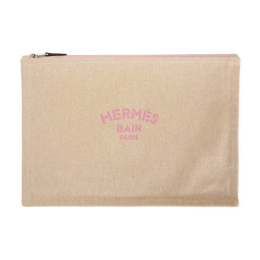HERMES Pouch Yachting GM Flat Naturel/Pink Toile H Silver HW[EXCELLENT][Authentic]